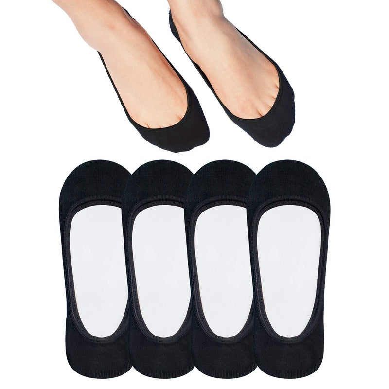 SIXDAYSOX Black No Show Socks Women 4 Pairs Super Invisible Rubber Heel Cotton Socks for Flats Loafer Socks Size 9-11(Black) - Image 1
